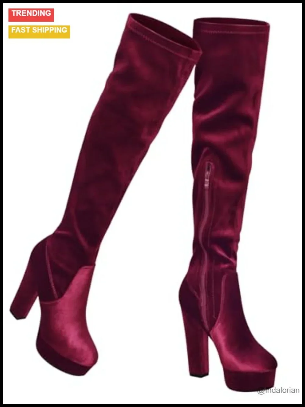Faux Velvet Platform Thigh High Chunky Heel Over the Knee Boots
